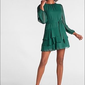 NWT EXPRESS Green Tiered Ruffle Fit And Flare Dress